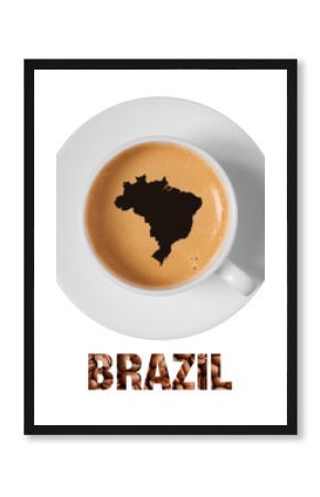 Brazil map drawing art on coffee foam in cup