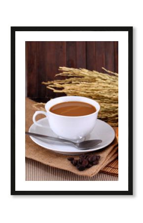 cup of coffee on brown background