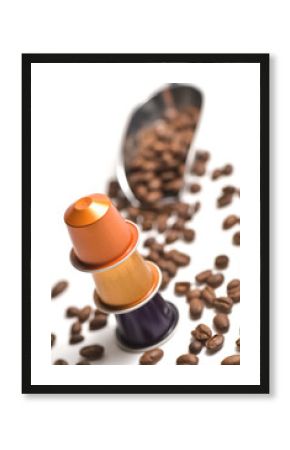 Capsules for coffee machine isolated on white