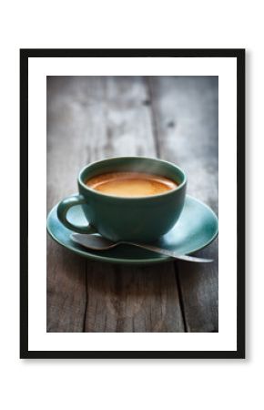 Espresso coffee in a green cup,selective focus