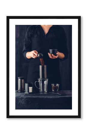 Professional barista preparing coffee alternative method