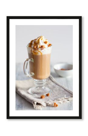 latte with whiped cream and caramel