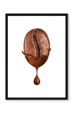 Coffee bean in liquid hot chocolate isolated on white background