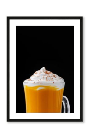 Pumpkin spiced latte isolated on black background    