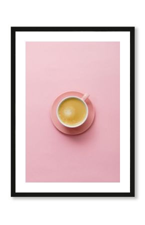 coffee in pink pastel table top view