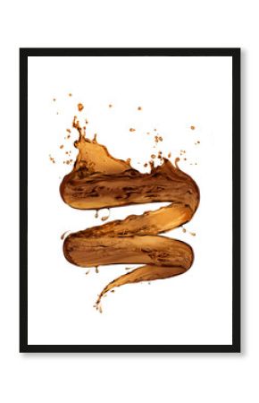 Coffee splashes in a swirling shape on white background