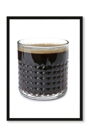 Glass with delicious coffee on white background