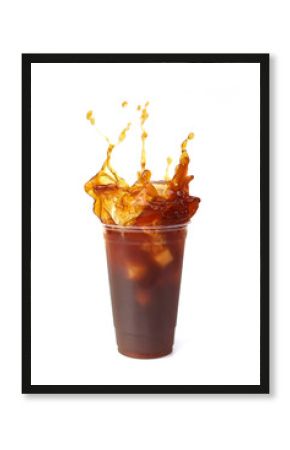 Pouring iced coffee isolated on white background  