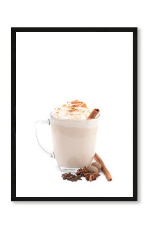 Spiced Drink with Cinnamon Stick on a White Background