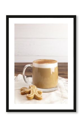 Gingerbread Latte in a Clear Mug with Cookies on the Side