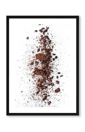 Coffee powder and coffee beans splash or explosion flying in the air