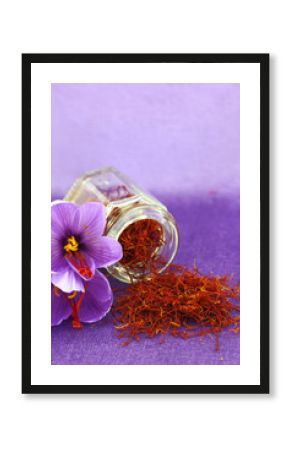 Dried saffron spice and Saffron flower