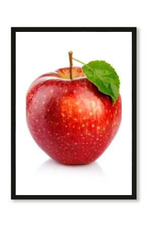Red apple with green leaf isolated on a white