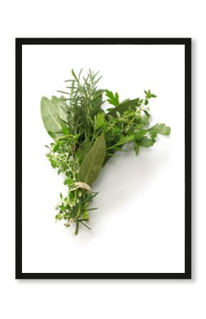 fresh bouquet garni, bunch of herbs isolated on white background