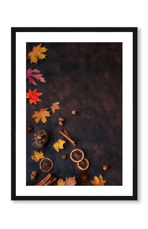 Autumn Background With Candied Oranges, Nuts and Spices