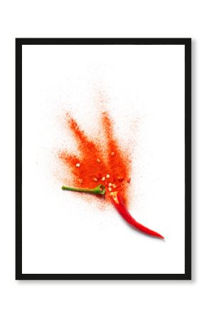 Chili powder bursting out of a red chili pepper