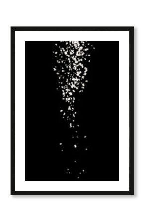 Large White Sea Salt Falling On A Black Background.