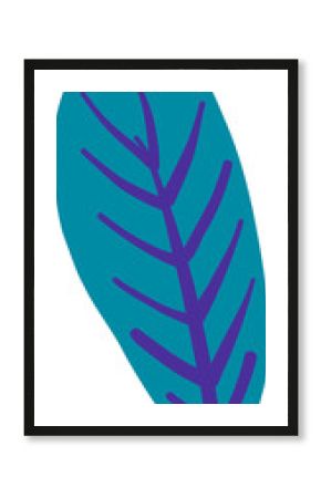 Flat design stylized leaf is being shown on transparent canvas, with teal base and purple veins