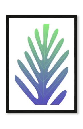 Flat design tropical leaf floating on transparent background, featuring green to purple gradient