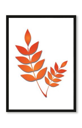 Flat vector orange leaf branches are floating on transparent background with gradient  and  drop sha
