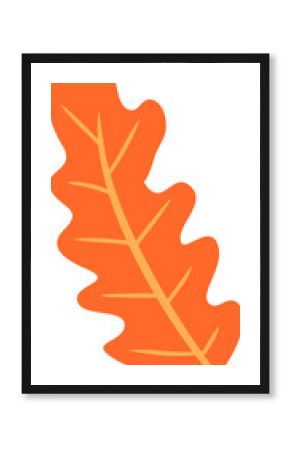Flat design is showing oak leaf in orange with yellow veins on transparent background copy space