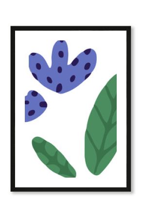 Flat design leaf shapes are floating on transparent background with blue spots and green veins