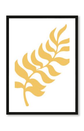 Stylized golden leaf branch is floating on transparent background in flat graphic illustration