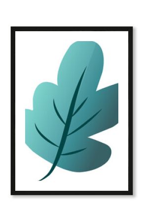 Flat design teal gradient leaf is featuring rounded lobes with veins on transparent background