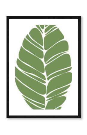 Segmented green leaf in flat design is floating on transparent background with tropical motif