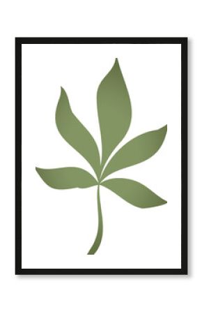 Stylized seven-part green leaf is being shown in flat design, transparent background