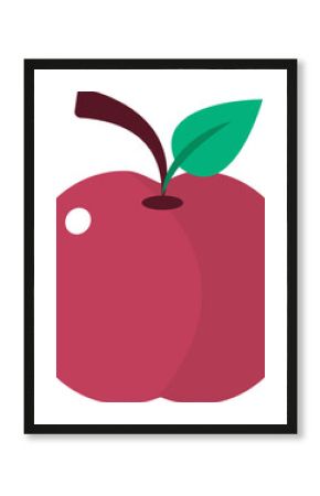 Red apple is being shown in flat design with stem leaf highlight shading on transparent background