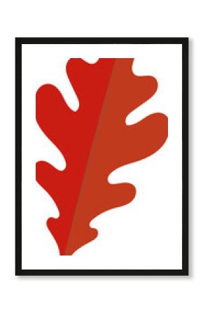 Flat illustration showing red oak leaf with lobed outline and subtle vein on transparent background