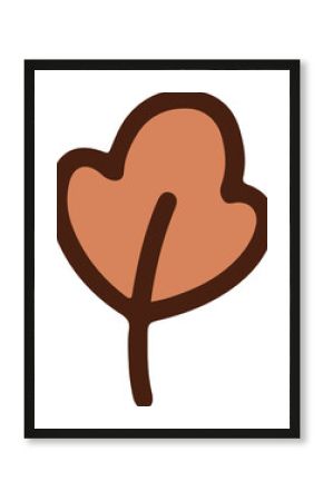 Flat design leaf is floating on transparent background, showing brown outline and orange fill