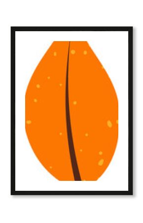 Flat design orange autumn leaf is floating on transparent background with yellow speckles