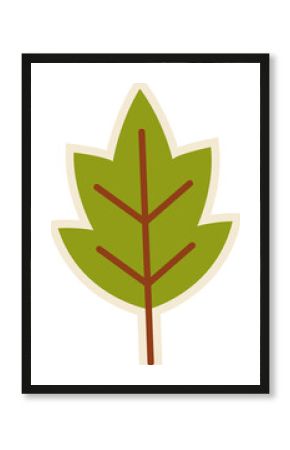 Isolated stylized green leaf floating on transparent canvas featuring cream outline and brown veins