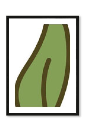 Stylized green leaf icon is showing in flat design with brown outline, vein, transparent background