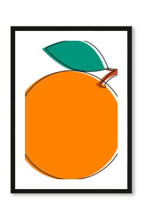 Flat design cartoon orange is showing green leaf, brown stem and shading on transparent background