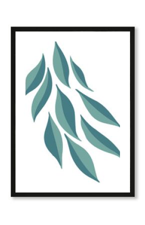Abstract leaf-like forms are flowing in flat design, featuring teal shapes, transparent background