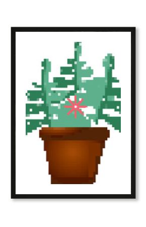 Stylized pixel art potted plant is showing leaf layers with pink star, transparent background
