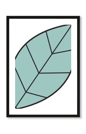Geometric teal leaf is showing flat design, with black-outlined segments on transparent background