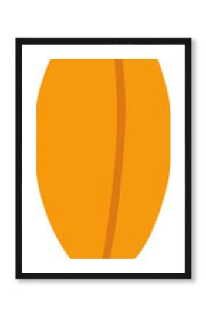 Flat design orange leaf is floating on transparent background showing midrib vein and brownish stem