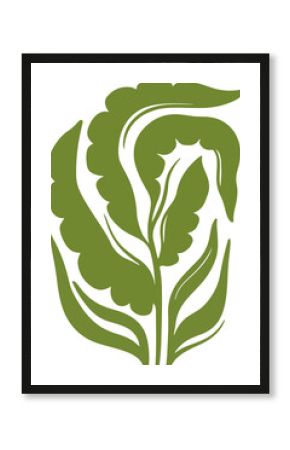 Stylized olive green leaf shapes radiating from central stem in flat style, transparent background