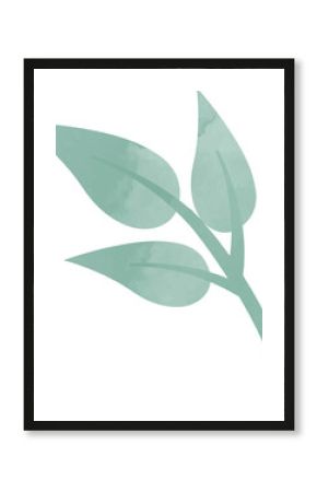 Watercolor plant branch is featuring three mint green veined leaves on transparent background