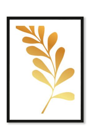 Golden leaf branch is featuring gradient teardrop leaves in vector art on transparent background