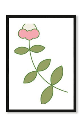 Showing vector flower on transparent background, curved stem with olive leaves and two-tone petals