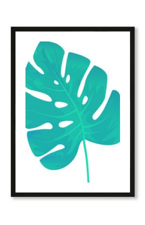Stylized monstera leaf featuring flat design with gradient turquoise tones, transparent background
