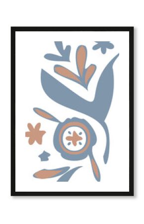 Abstract leaf and petal motifs are flowing in flat design with transparent background, copy space