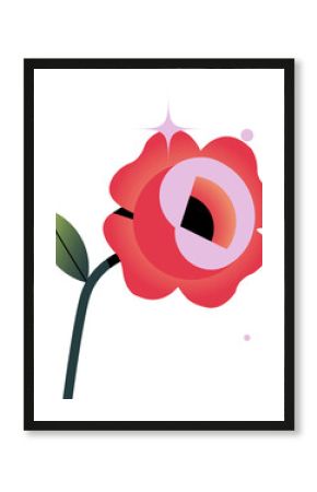 Abstract flower is blooming in flat vector style with gradient leaf, sparkle, transparent backdrop