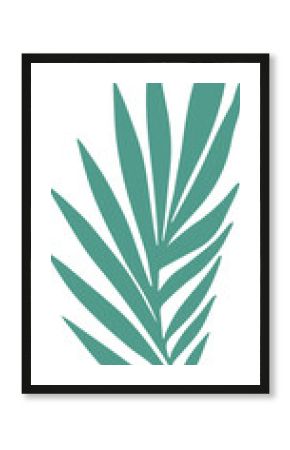 Stylized palm leaf frond is radiating elongated leaflets in flat design, transparent background