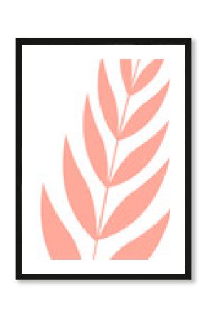 Flat design stylized leaf branch is featuring alternating coral leaves on transparent background